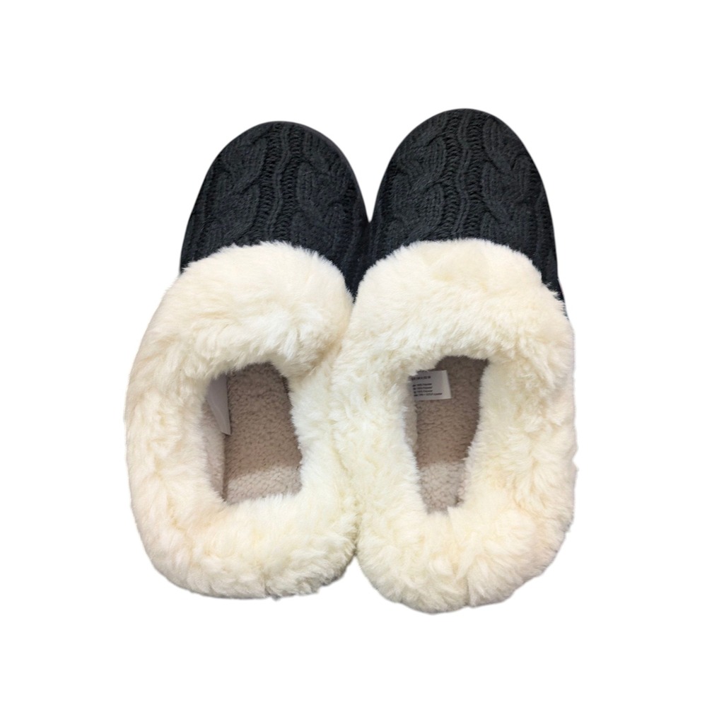 HOMATOP‎ Women's Knit Cable Furry Memory Foam Slip On Slipper Black Size 8